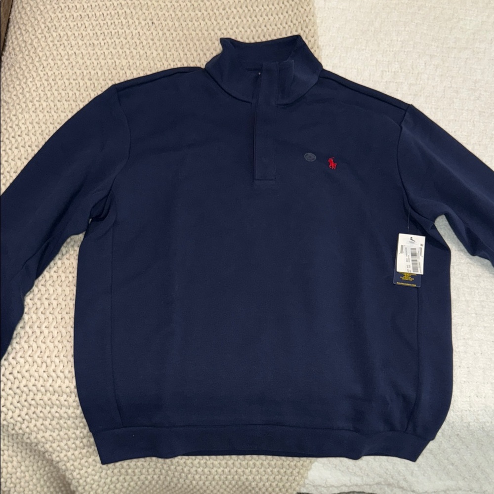 Polo Ralph Lauren Men's Zip Up Sweater - Navy and Red